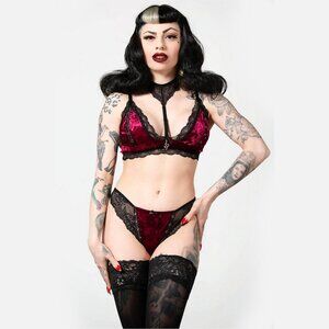 Killstar ✦ Pin Struck Bra & Panty Set ✦ Blood Red Gothic Cage Straps S L NWT